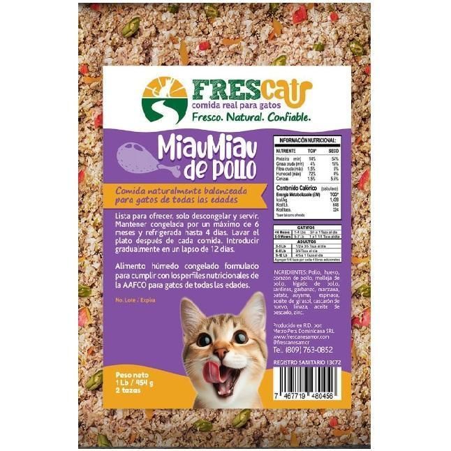 Alimento Congelado De Pollo Frescat Para Gatos 454 g