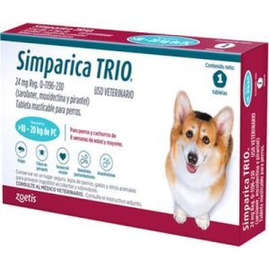 Simparica Trio Comprimido Antipulgas Y Garrapatas Para Perro 1 Tableta 10.1- 20Kg