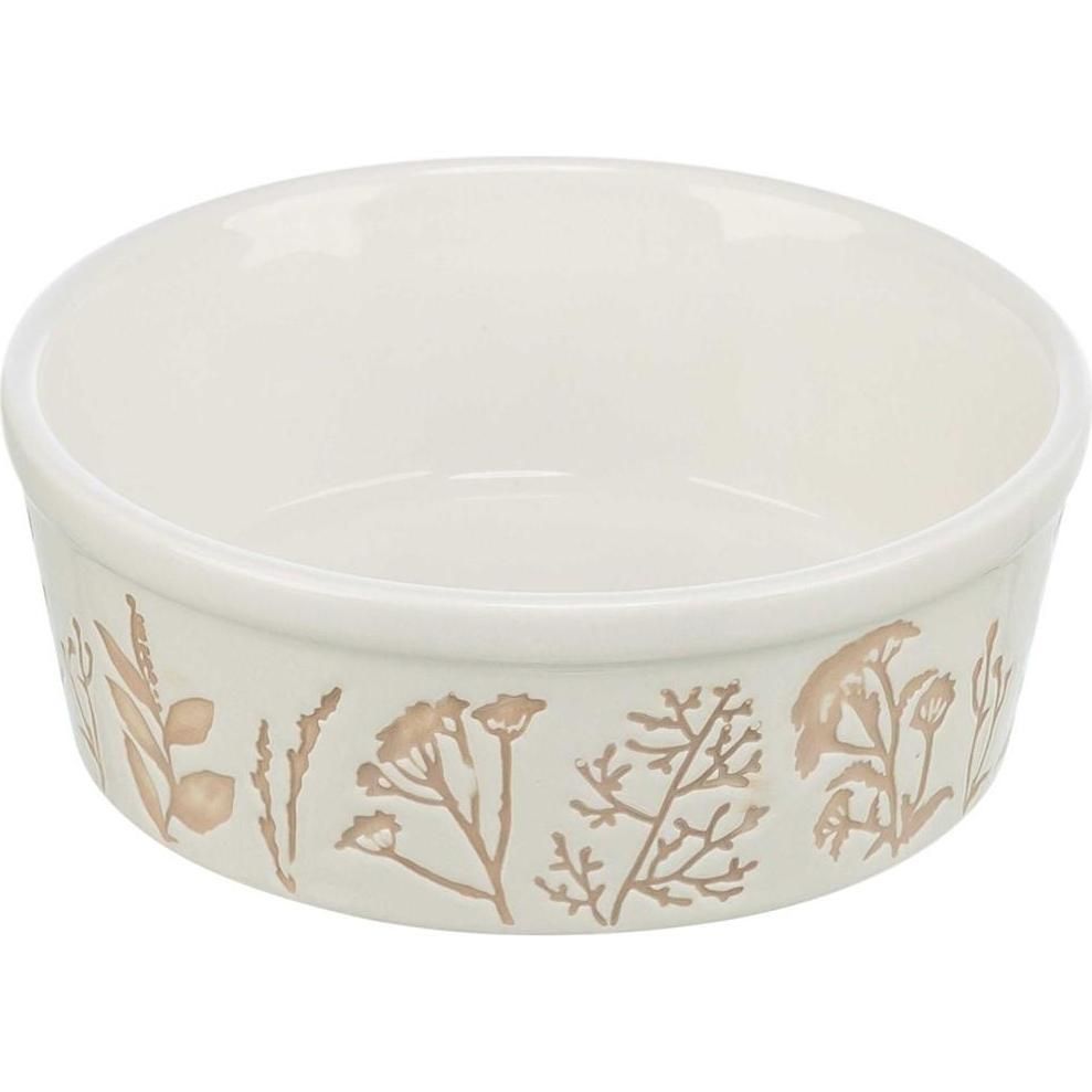 Plato Trixie Textured Motif Ceramic 0.3/ 12Cm White Plants 1 Unidad